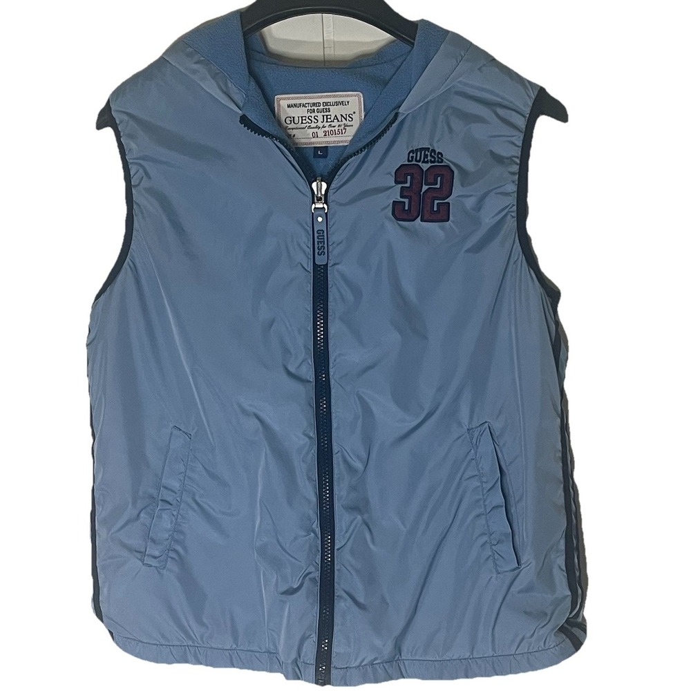 GUESS‎ Girls Blue Hooded Fleece Lined All-Weather Vest Size Large L